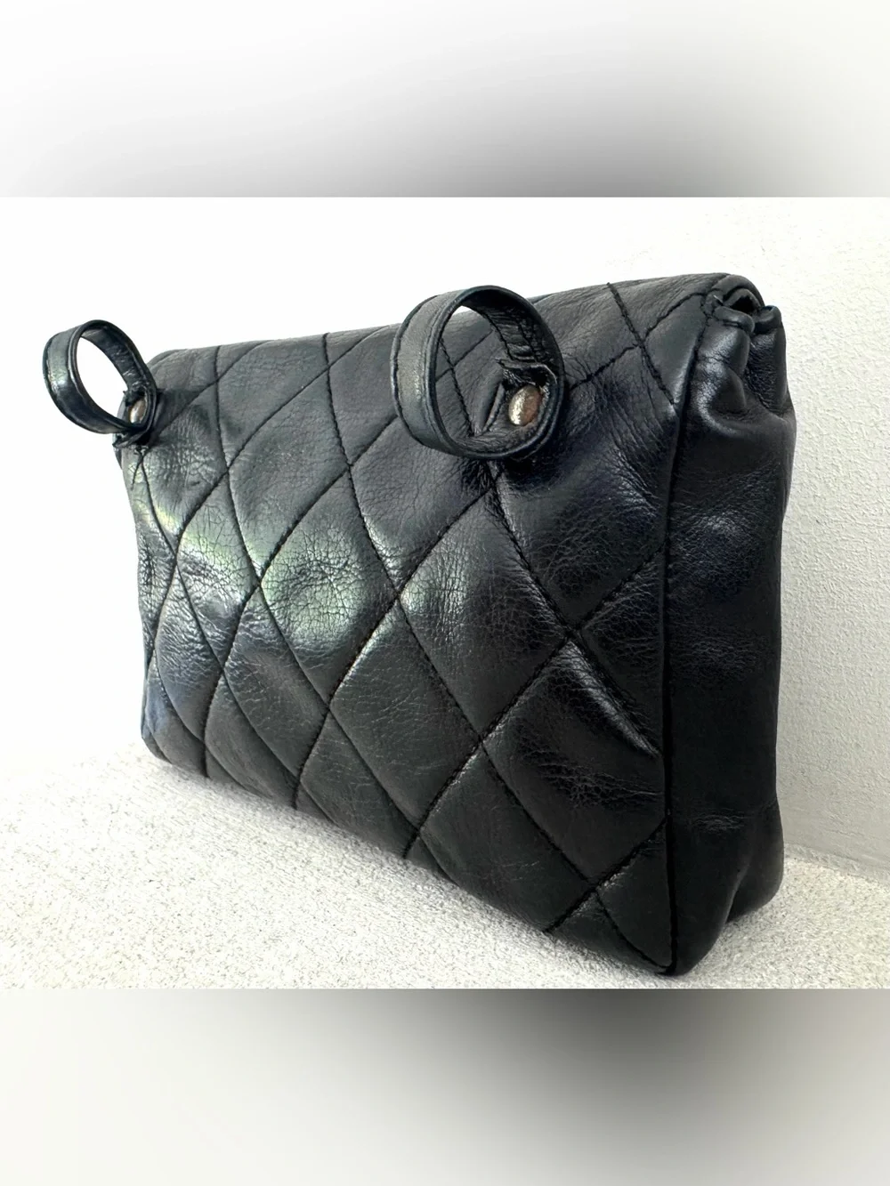 CHANEL CC Turn Lock Lambskin Belt Bag Bum Bag Black Vintage 75/30 COA
